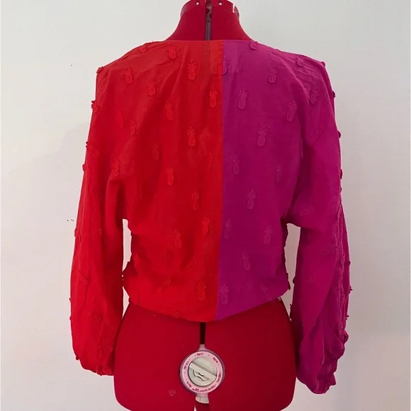 🍍HP🍍 Farm Rio Summer Ready Two Tone Wrap Top M - Picture 9 of 13